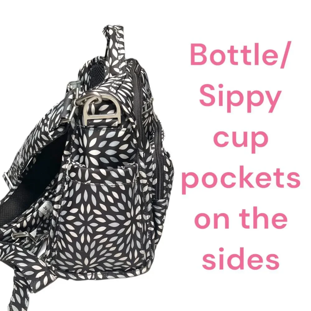JuJuBe BFF Convertible Diaper Bag Backpack Set Platinum Petals Geometric